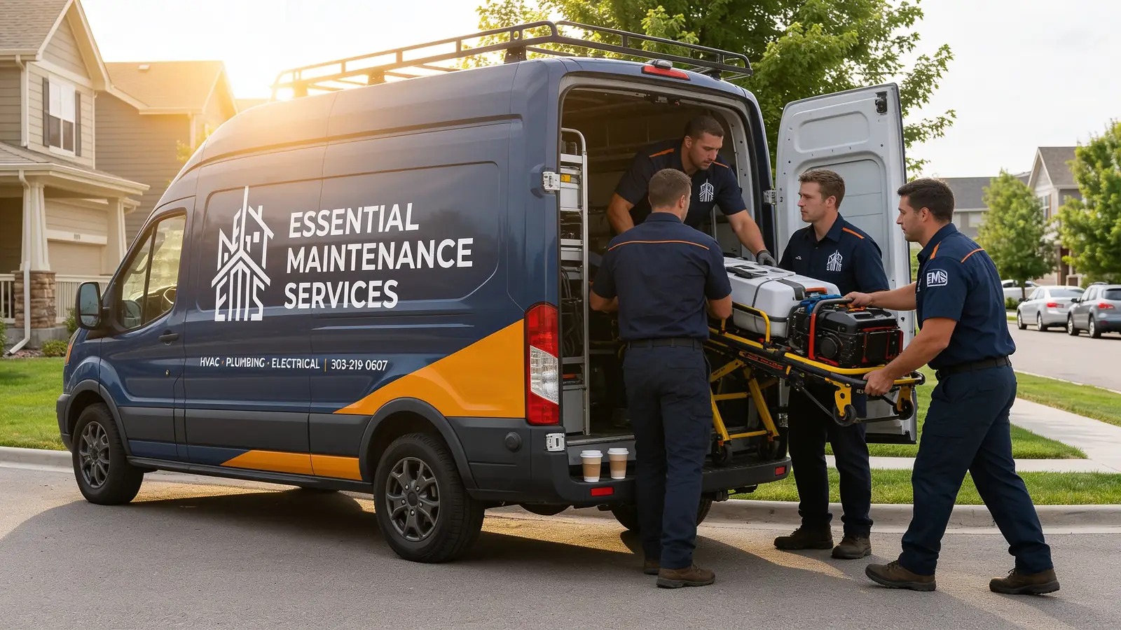An EMS crew unloading a service van