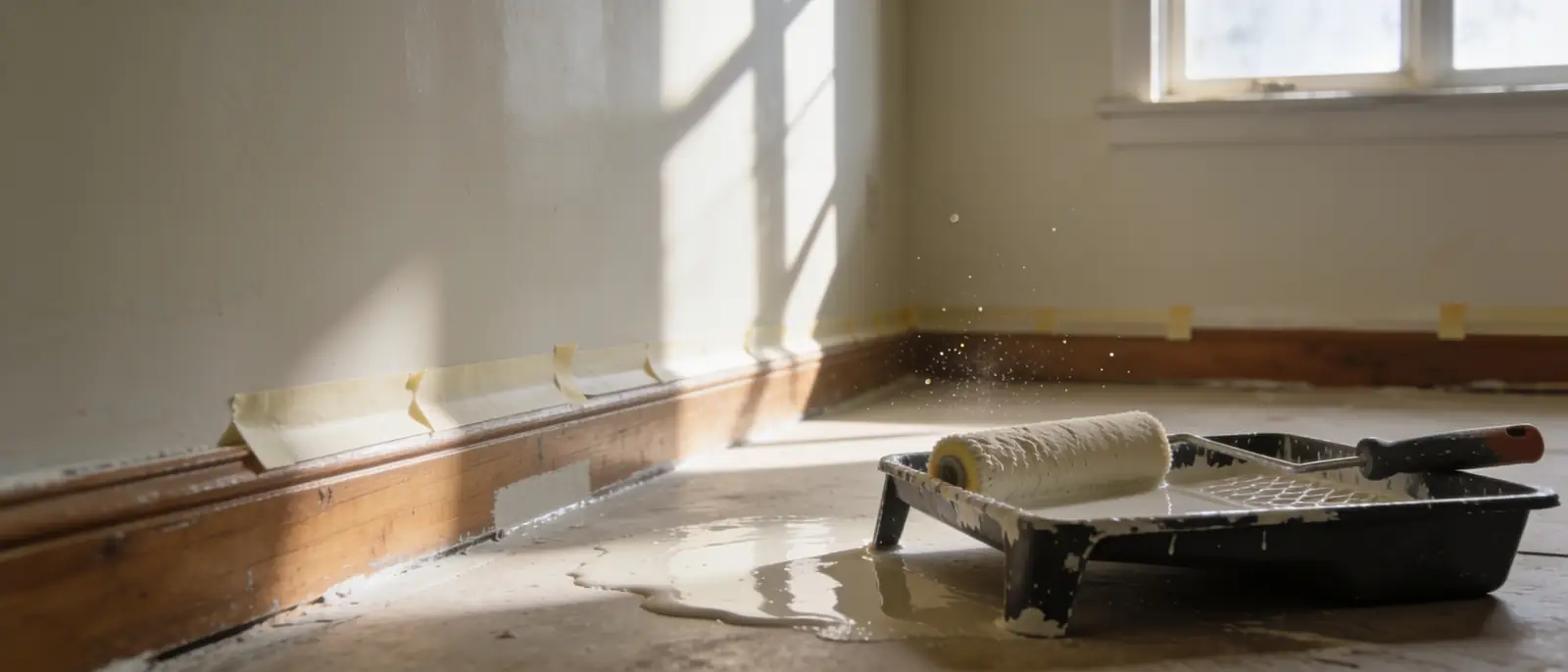 A room with water damage being restored